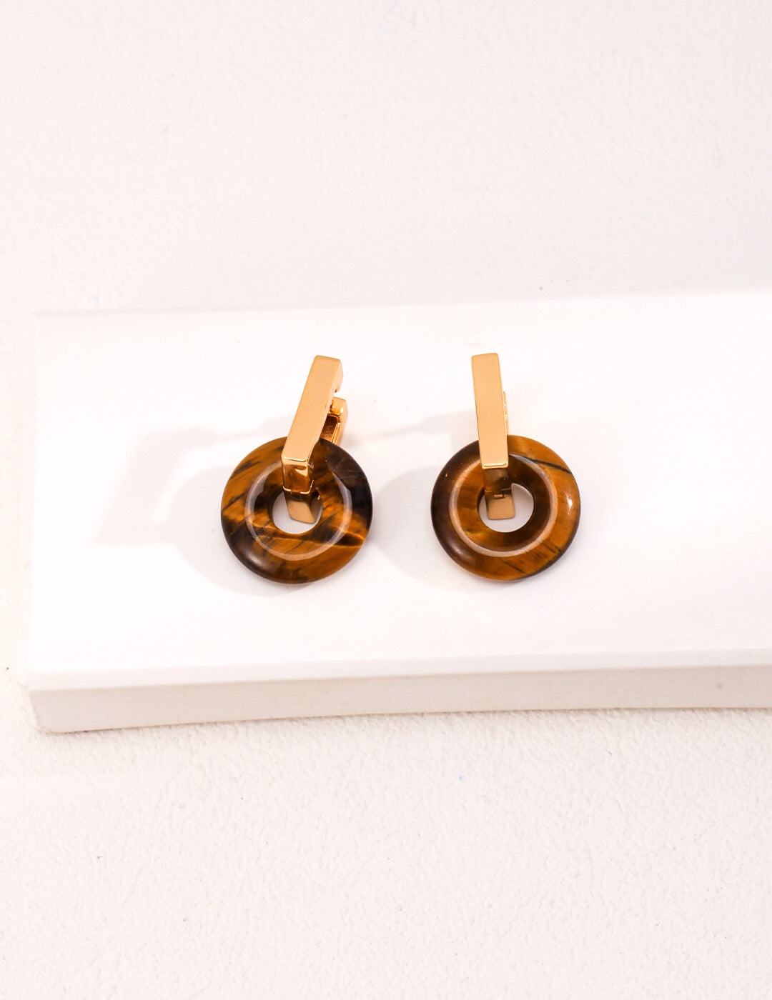 Circle Tiger Eye Stone Hoop Earrings