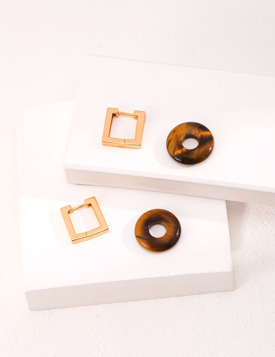 Circle Tiger Eye Stone Hoop Earrings