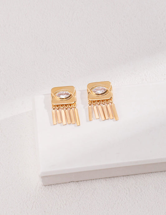 Square Eyes Zircon Tassel Stud