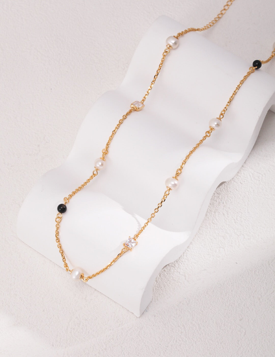 Pearl Black Onyx Cubic Zircon Chain Necklace