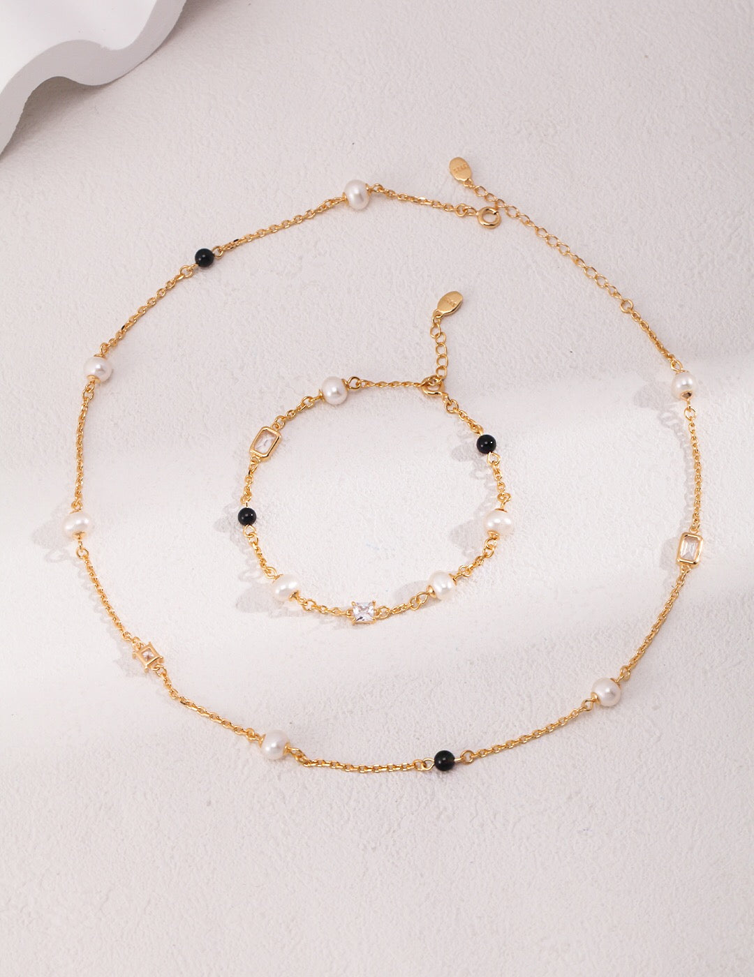 Pearl Black Onyx Cubic Zircon Chain Necklace