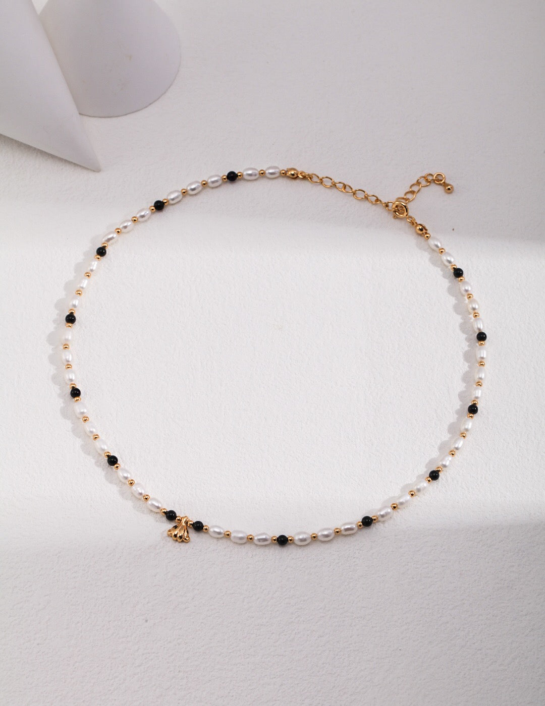 Spaced Black Onyx Pearl Pendant Necklace