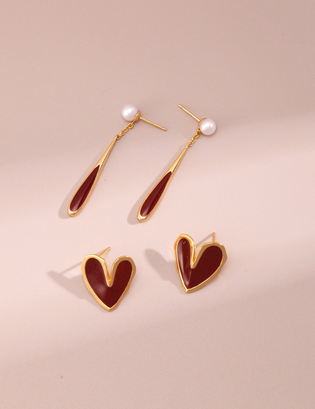 Red Drip Glaze Love Heart Earrings