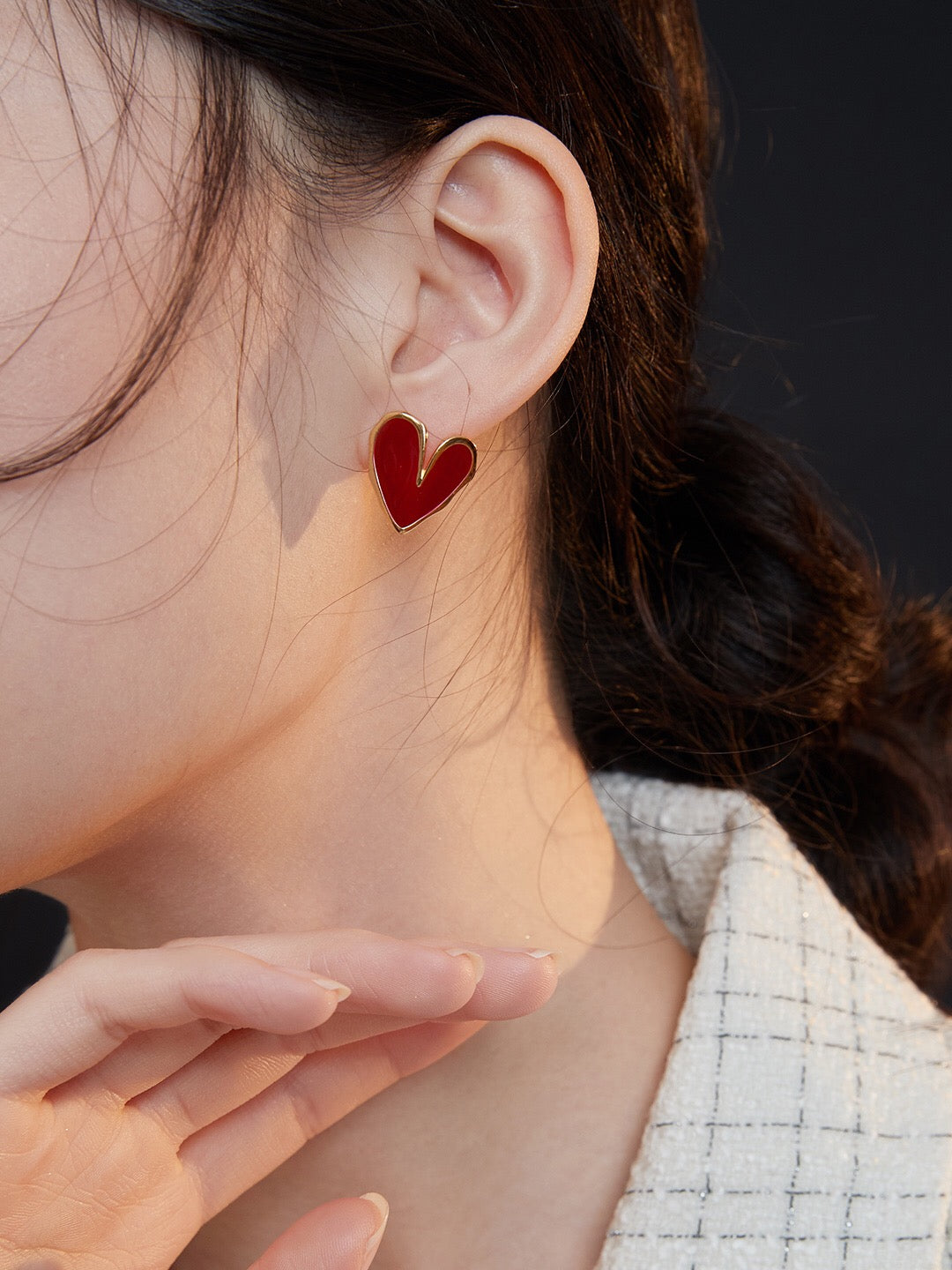 Red Drip Glaze Love Heart Earrings