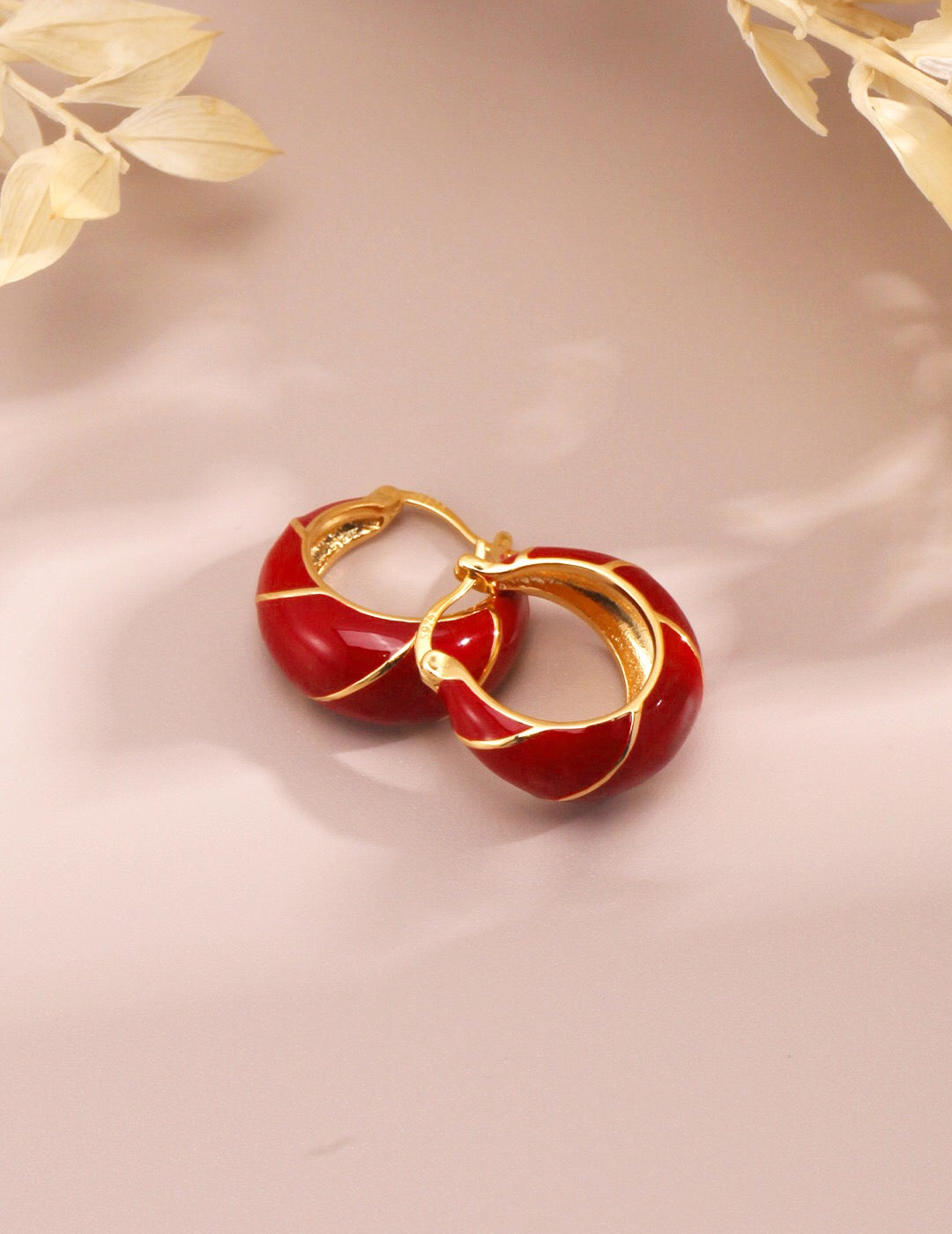 Festive Red Glazed Hoops Earrings