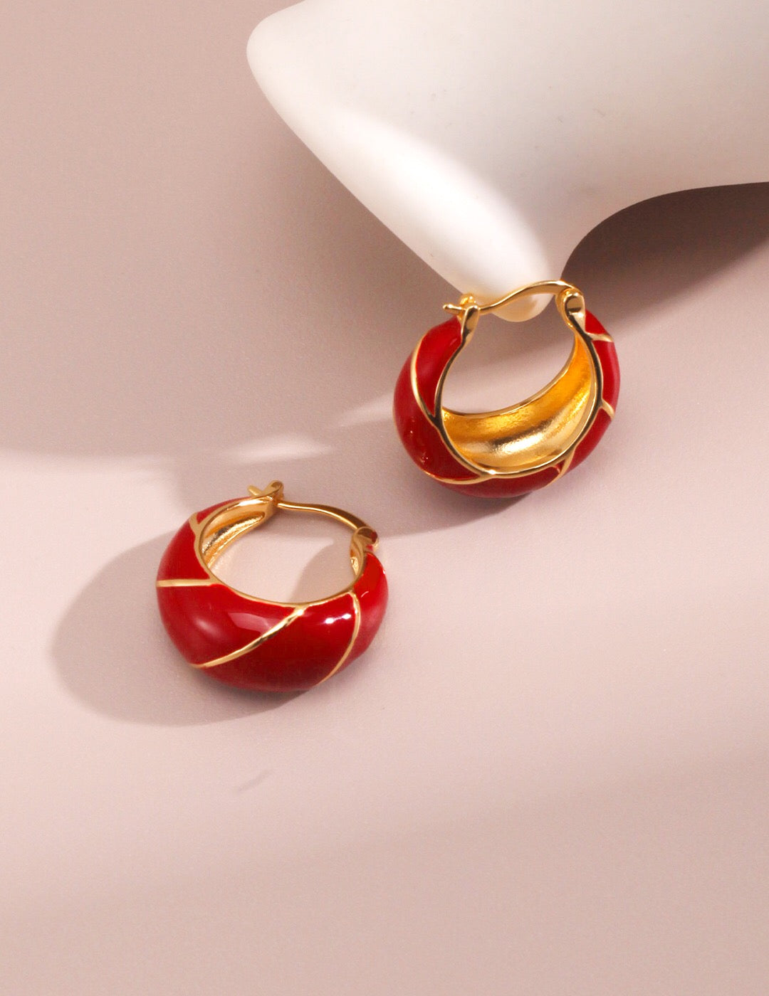 Festive Red Glazed Hoops Earrings