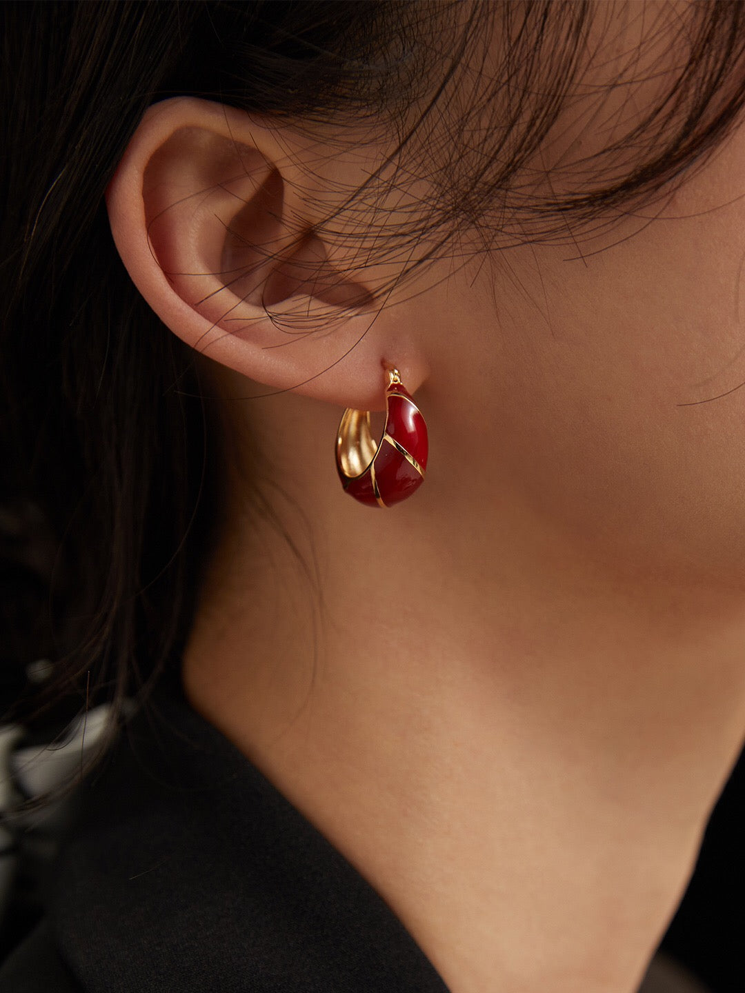 Festive Red Glazed Hoops Earrings