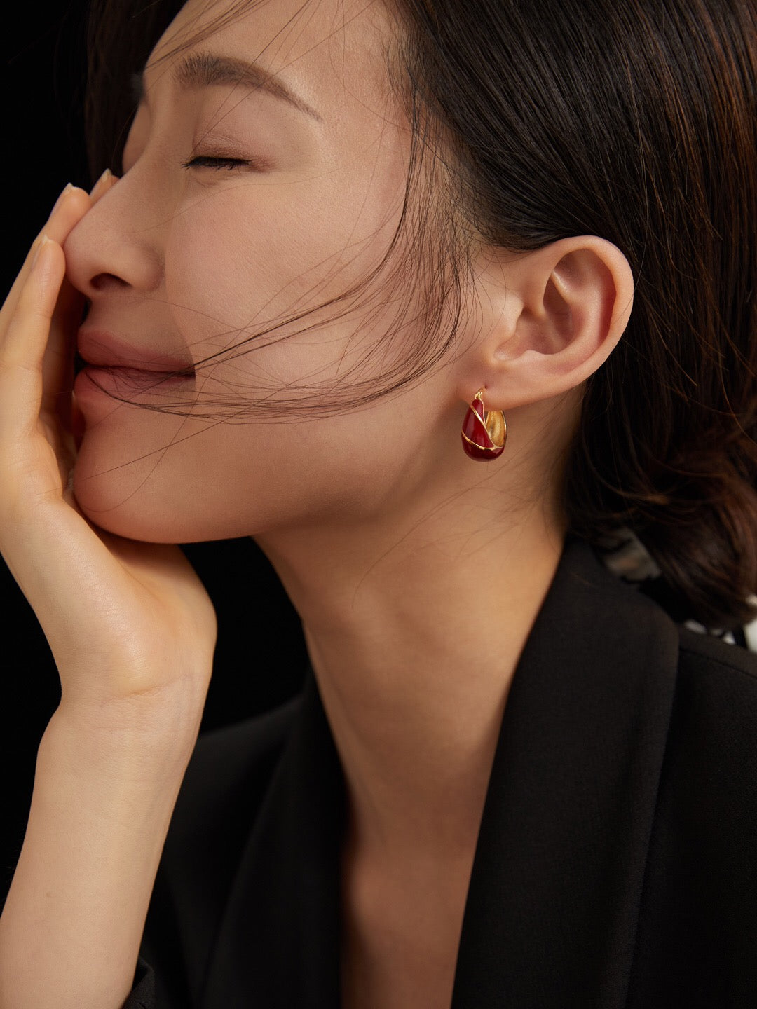 Festive Red Glazed Hoops Earrings