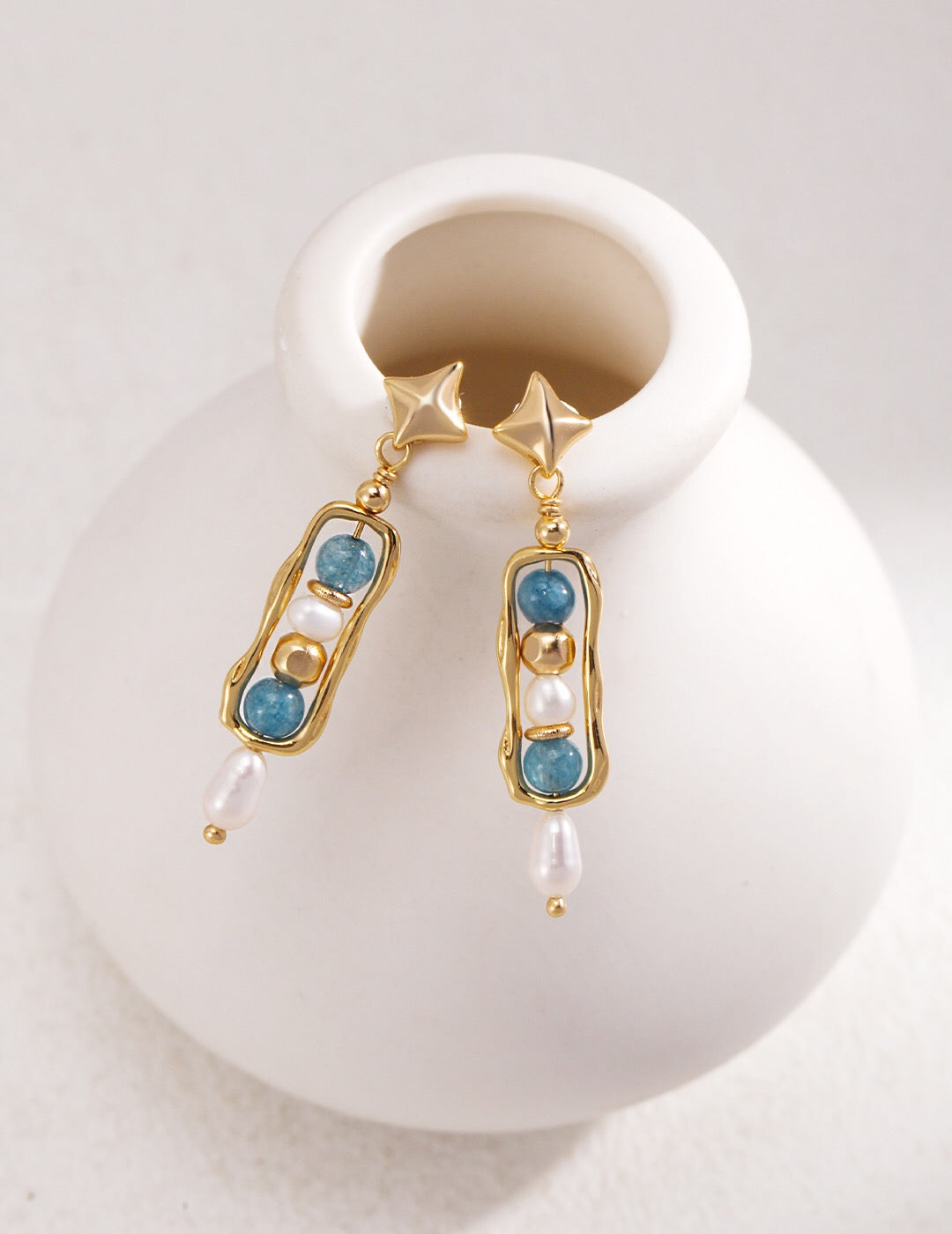 Star Amazonite Gemstone Pearl Drop Earrings