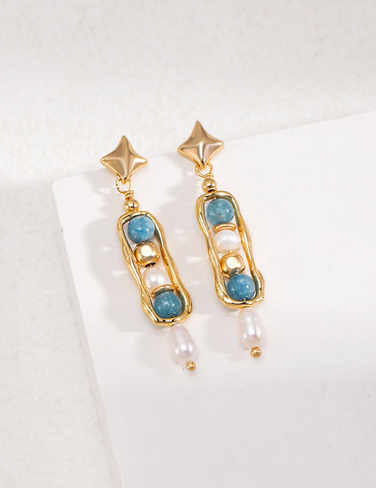 Star Amazonite Gemstone Pearl Drop Earrings