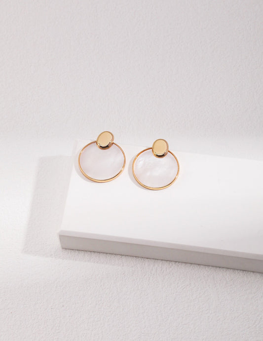 Minimalist Detachable Mother Of Pearl Circle Earrings