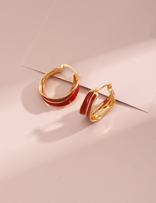 Dripping Glaze Red Hoop Earrings