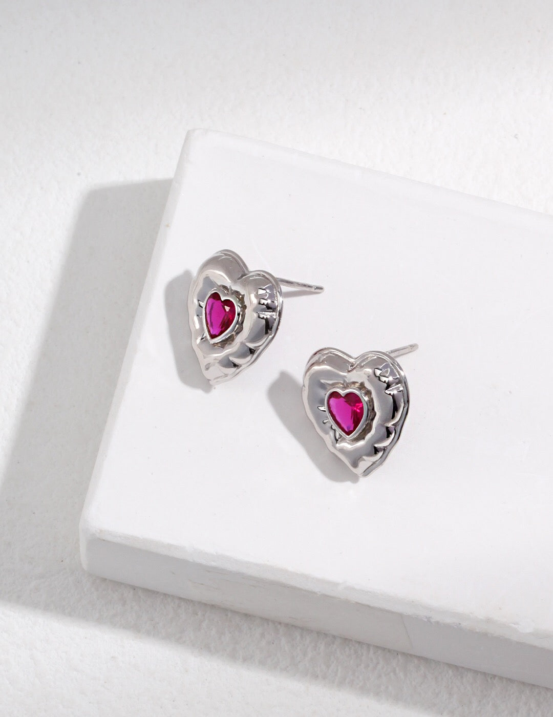 Love Heart Pink Zircon Stud Earrings