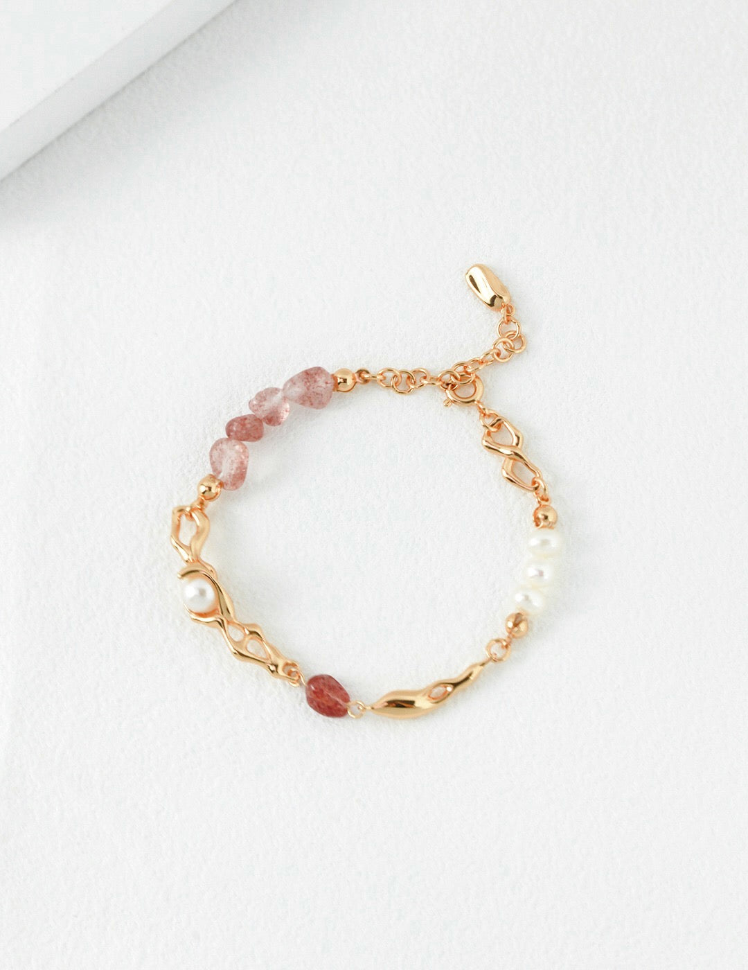 Pink Strawberry Crystal Quartz Pearl Bracelet