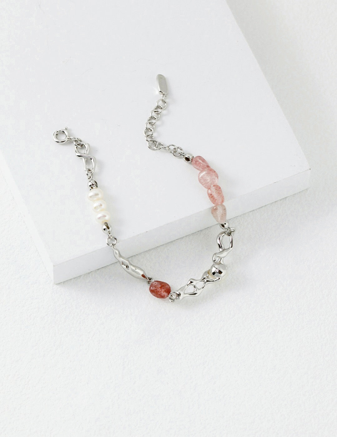 Pink Strawberry Crystal Quartz Pearl Bracelet