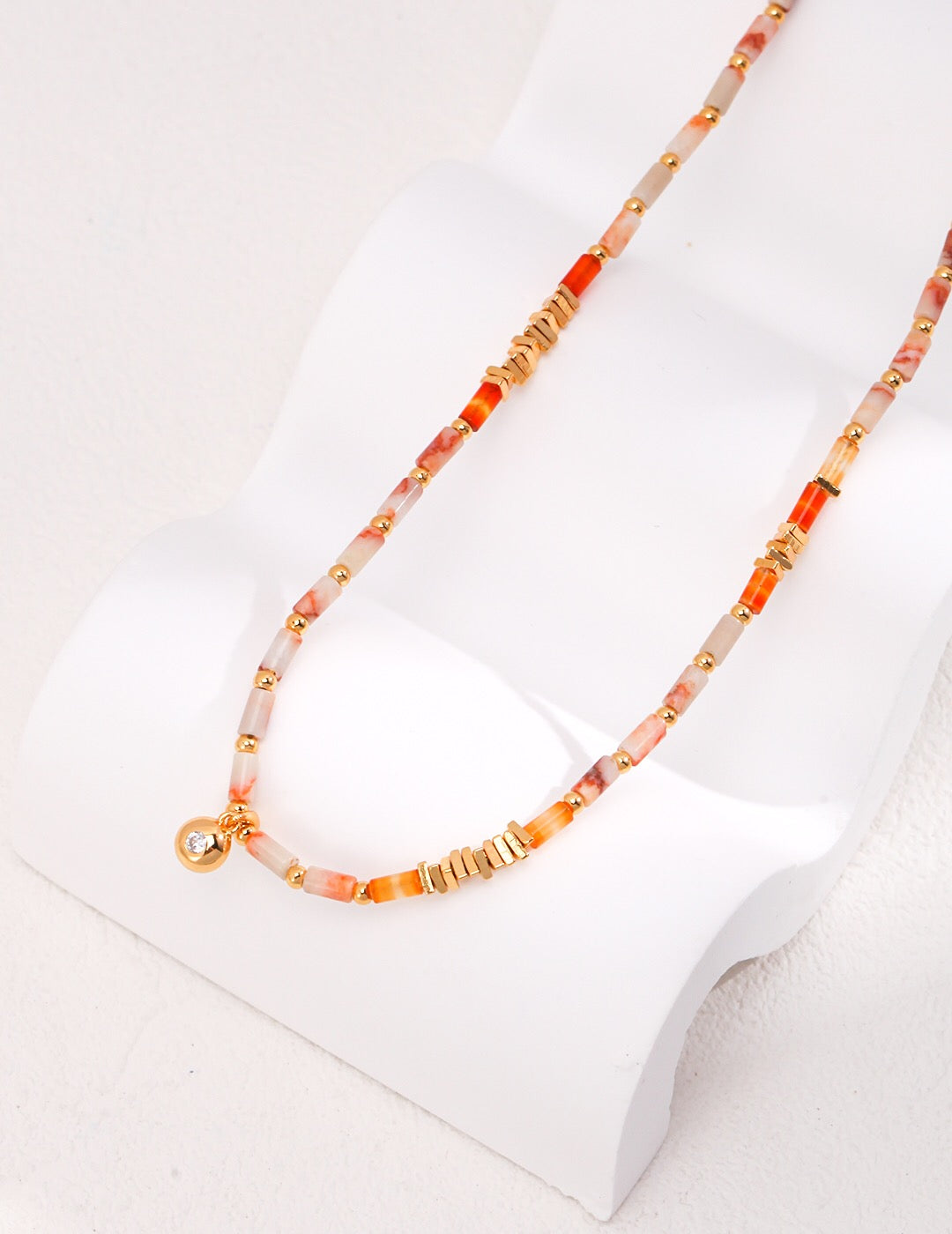 Maple and Ginkgo Leaf Agate Zircon Necklace