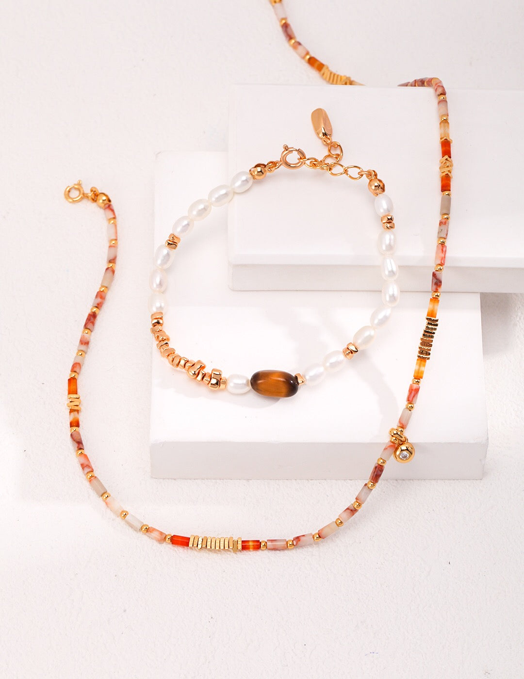 Maple and Ginkgo Leaf Agate Zircon Necklace