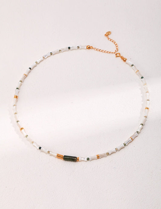 Mother of Pearl Bamboo Aquatic Agate Beaded Necklace