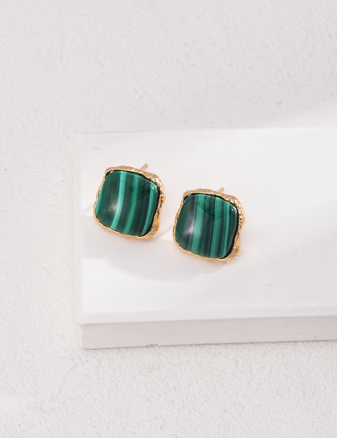 Square Malachite Stone Earrings