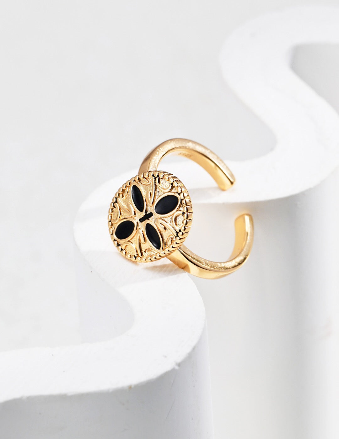 Black Cross Print Drop Glaze Statement Ring