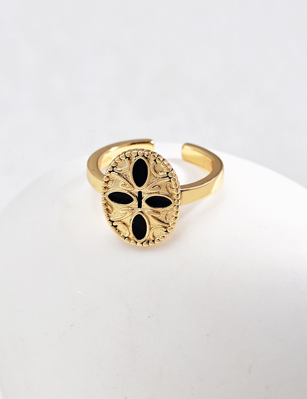 Black Cross Print Drop Glaze Statement Ring