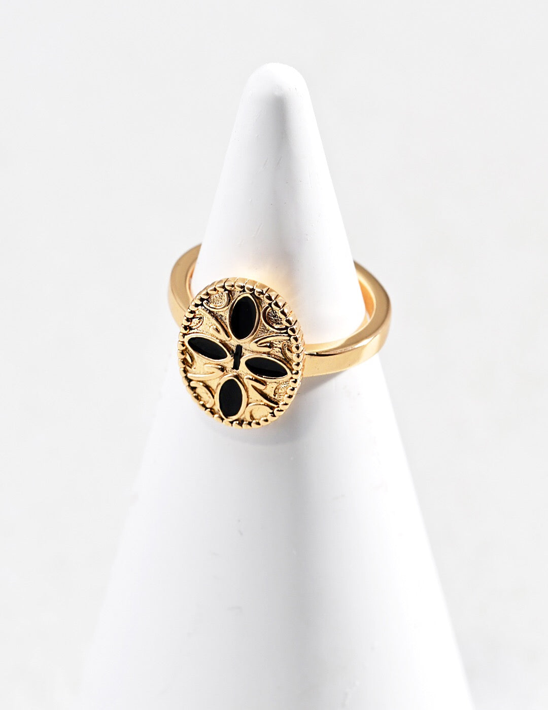 Black Cross Print Drop Glaze Statement Ring