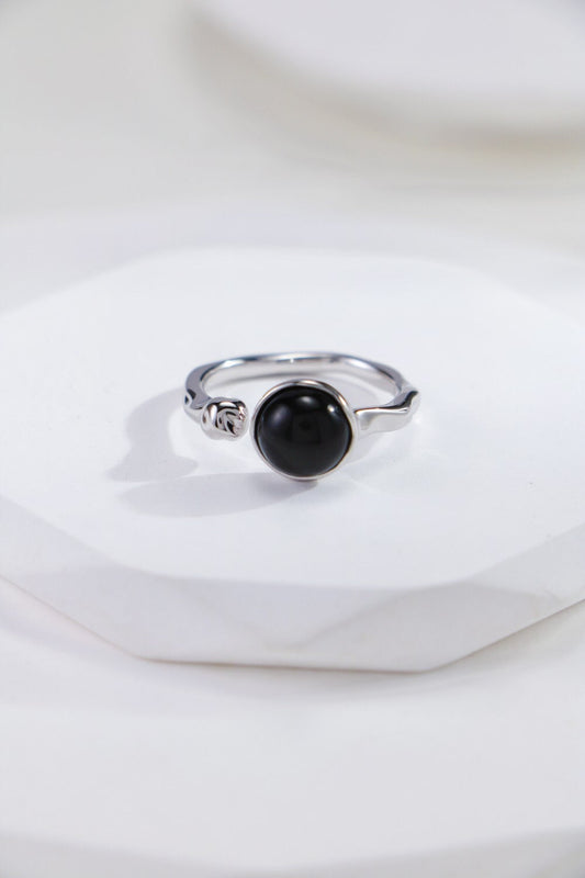 Fernovia Design black onyx gemstone open ring in sterling silver, elegant craftsmanship