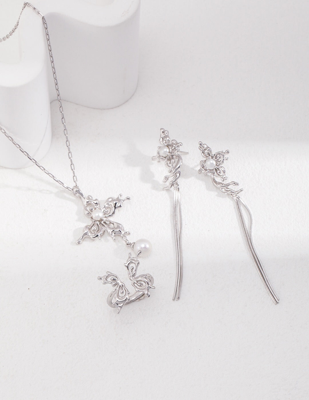 Cross Shaped Butterfly Pearl Necklace