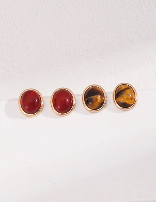 Minimalist Tiger Eye / Red Onyx Stud Earrings