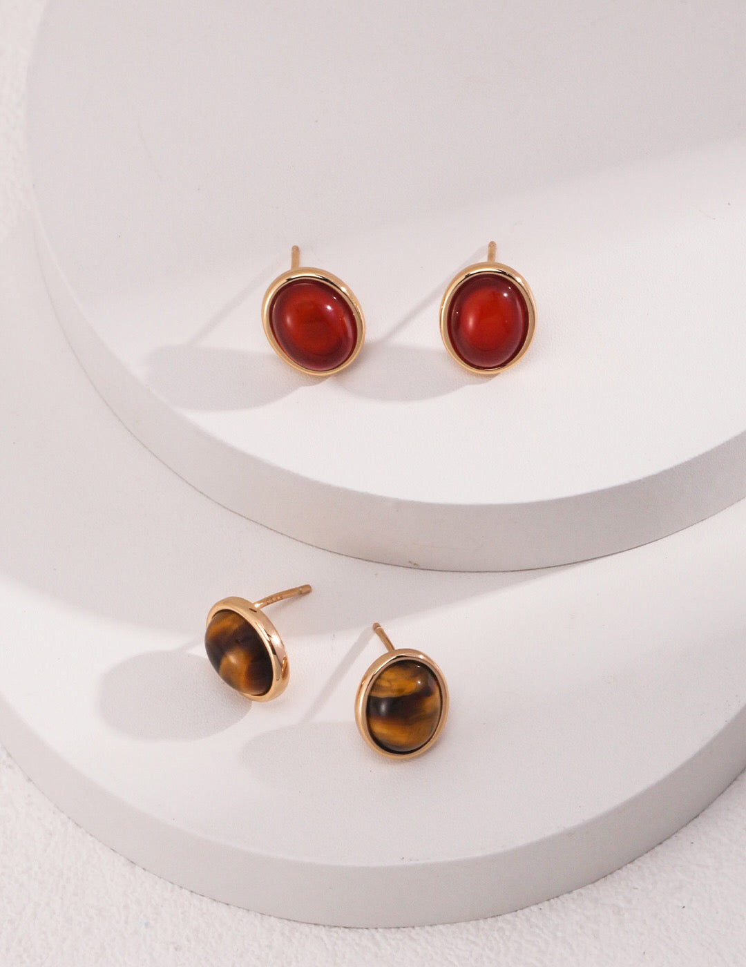 Minimalist Tiger Eye / Red Onyx Stud Earrings