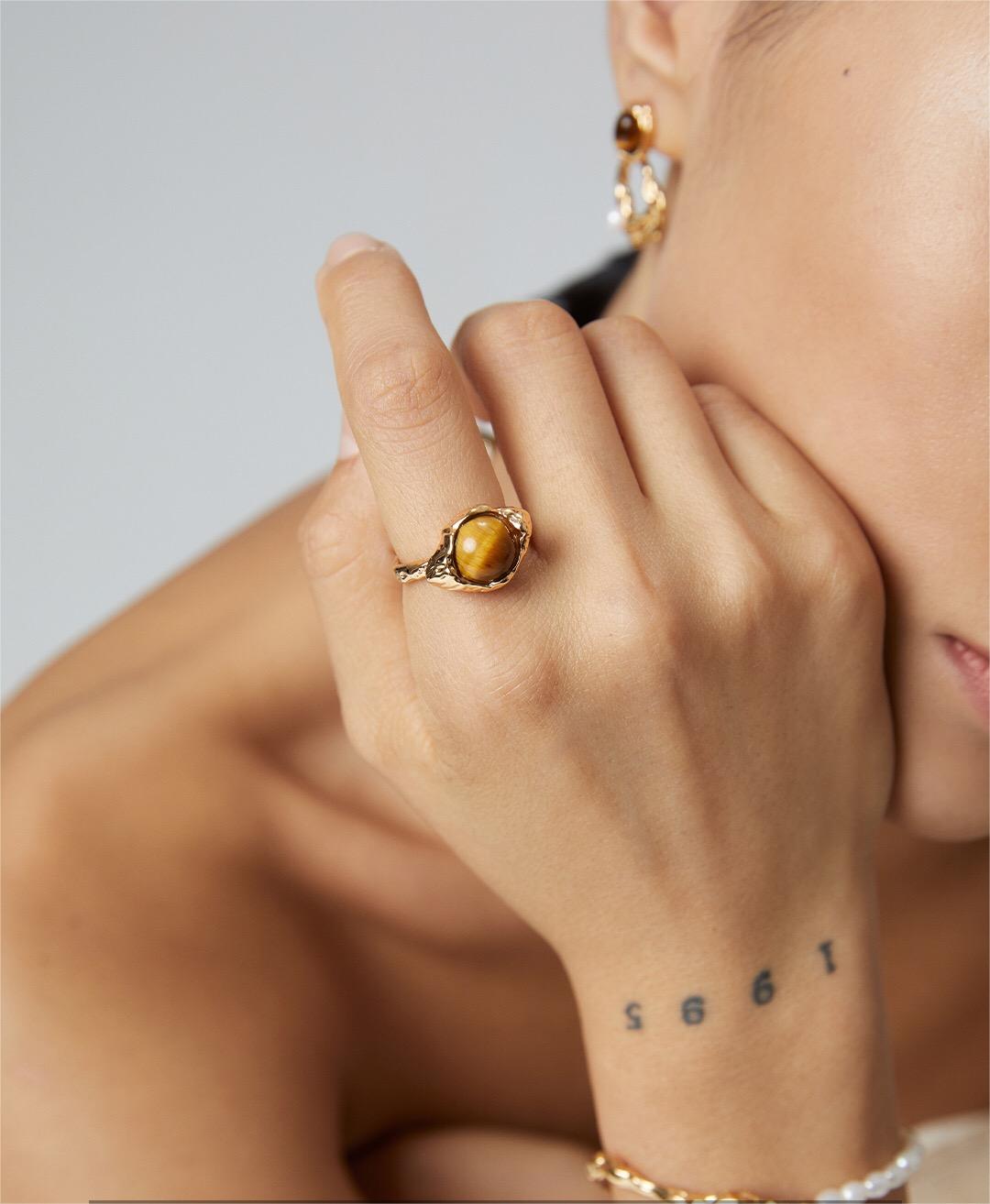 Wide Tiger Eye Stone Ring