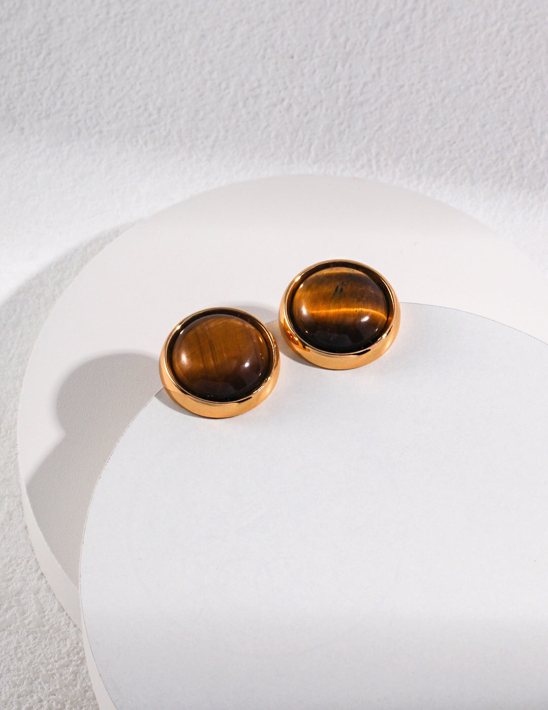 Natural Round Tiger Eye Stone Stud Earrings