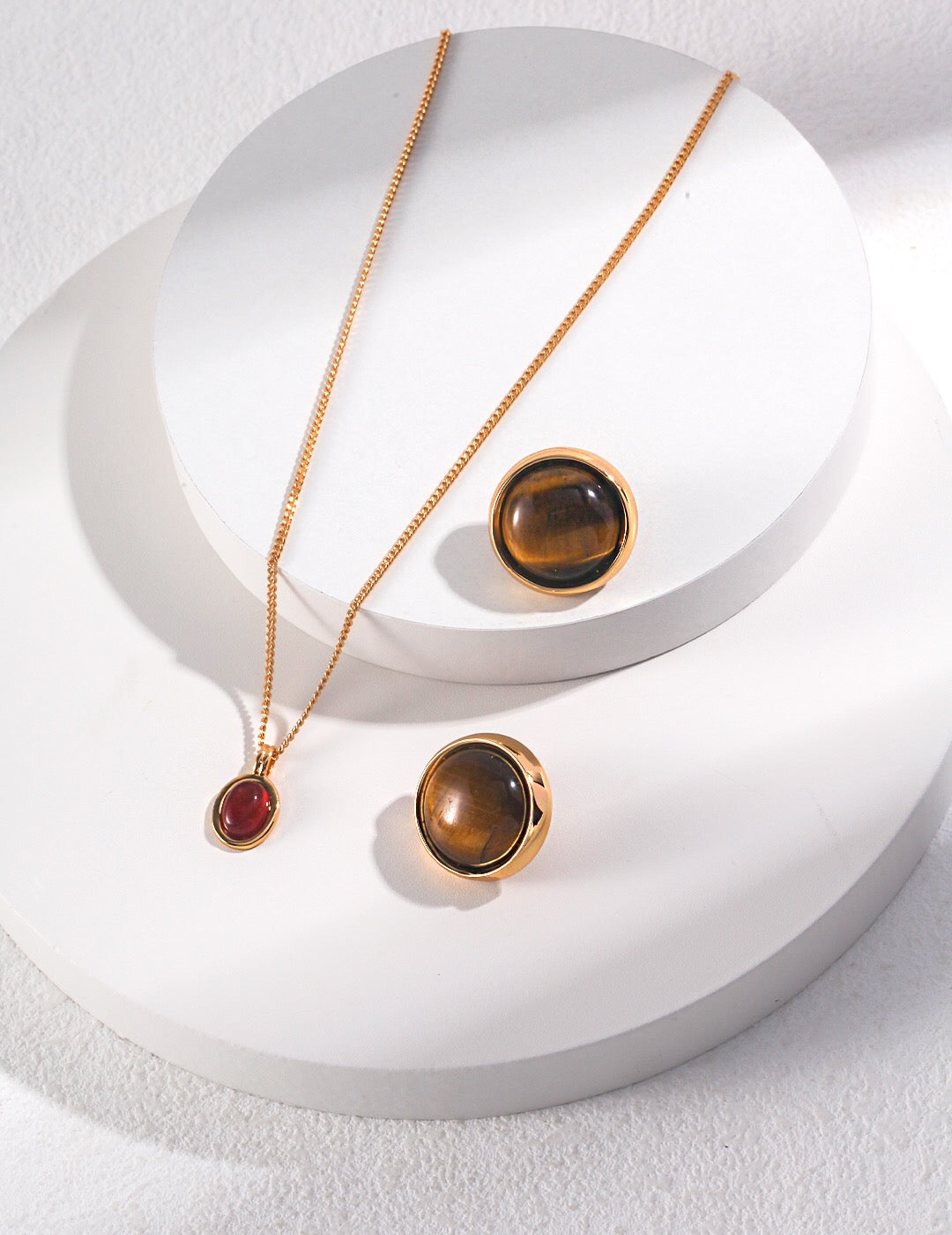 Natural Round Tiger Eye Stone Stud Earrings