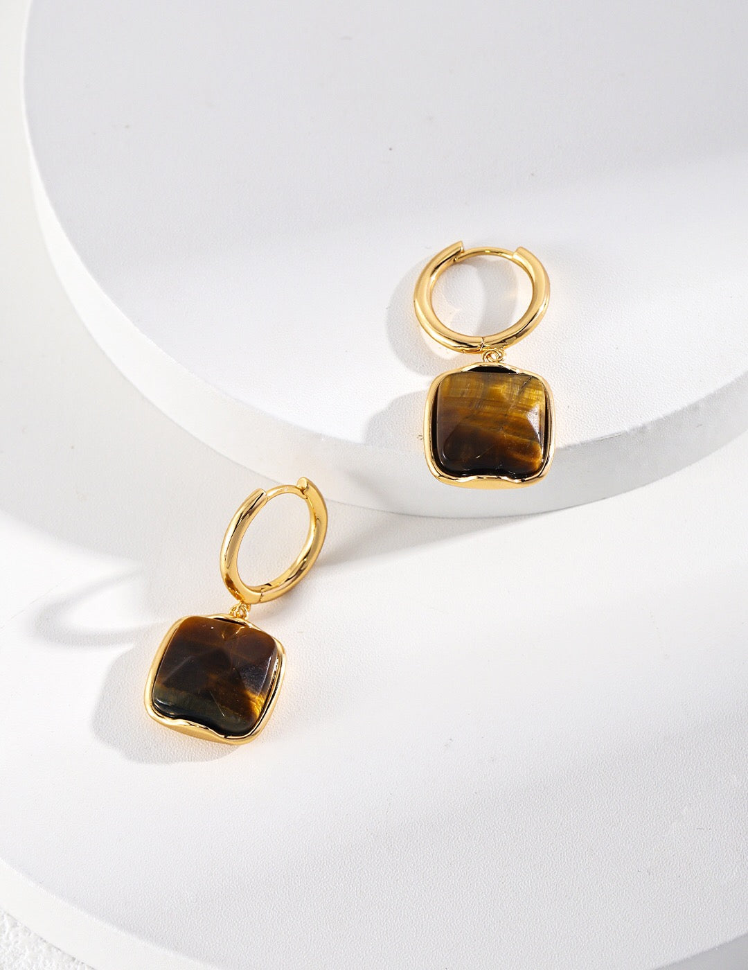 Natural Tiger Eye Stone Dangle Earrings