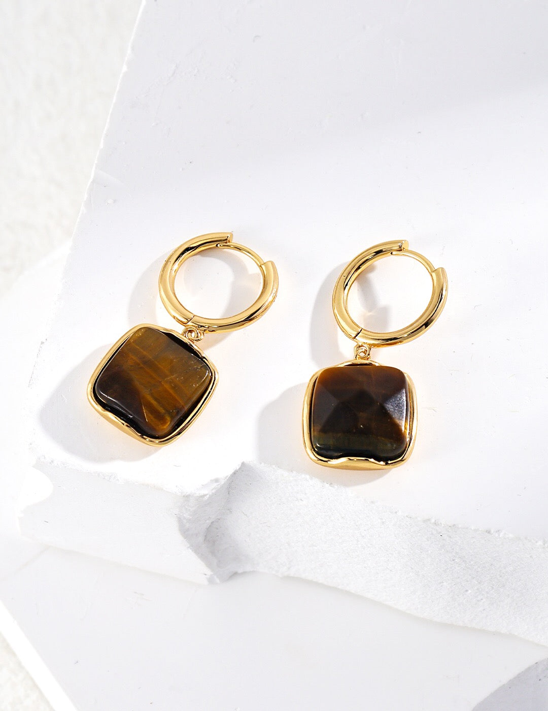 Natural Tiger Eye Stone Dangle Earrings