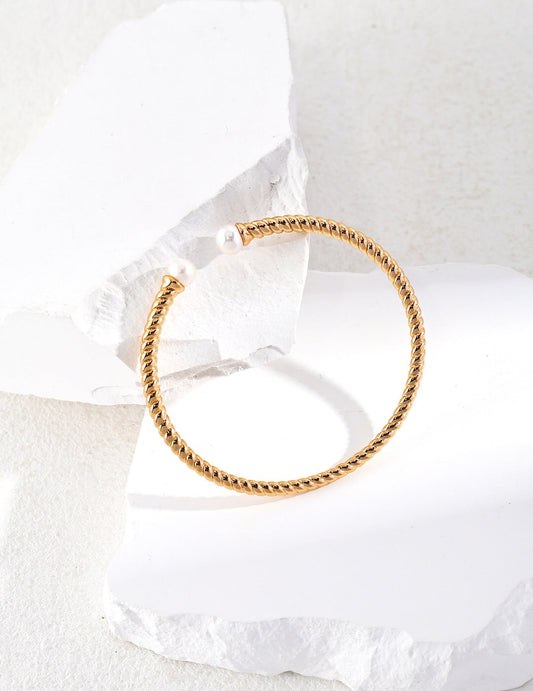 Twisted Cable Pearl Stacking Cuff Bracelet