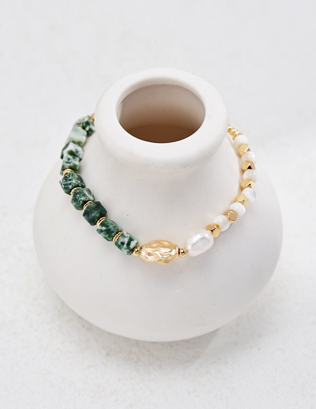 Qinghai Cui Jade Natural Gemstone Pearl Bracelet