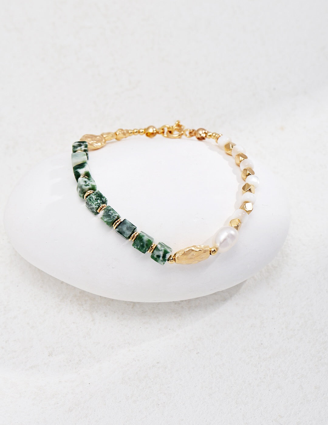 Qinghai Cui Jade Natural Gemstone Pearl Bracelet