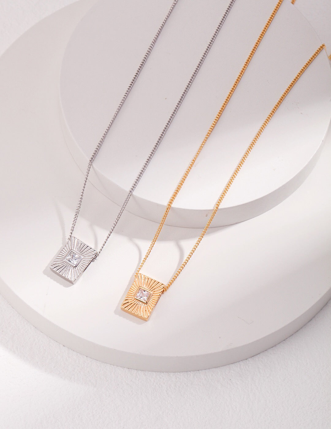 Rectangle Zircon Pendant Necklace