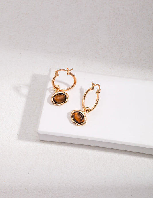 Classic Brown Tiger Eye Hoop Earrings