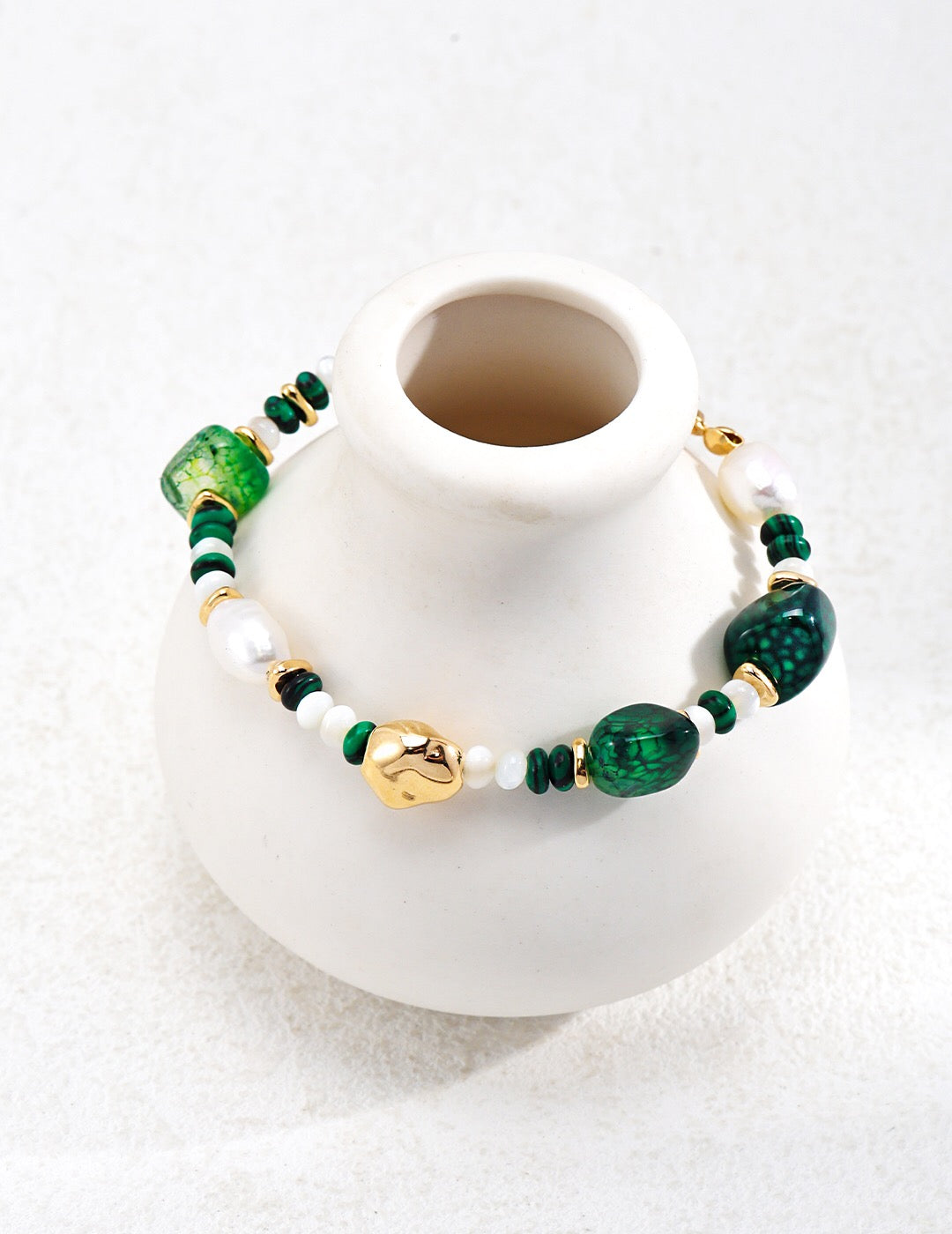 Green Agate With Pearl Beaded Bracelet