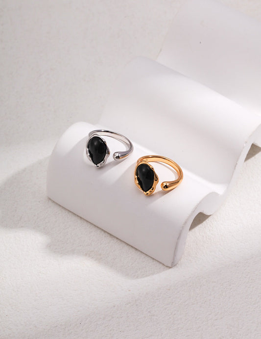 Black Agate Open Ring