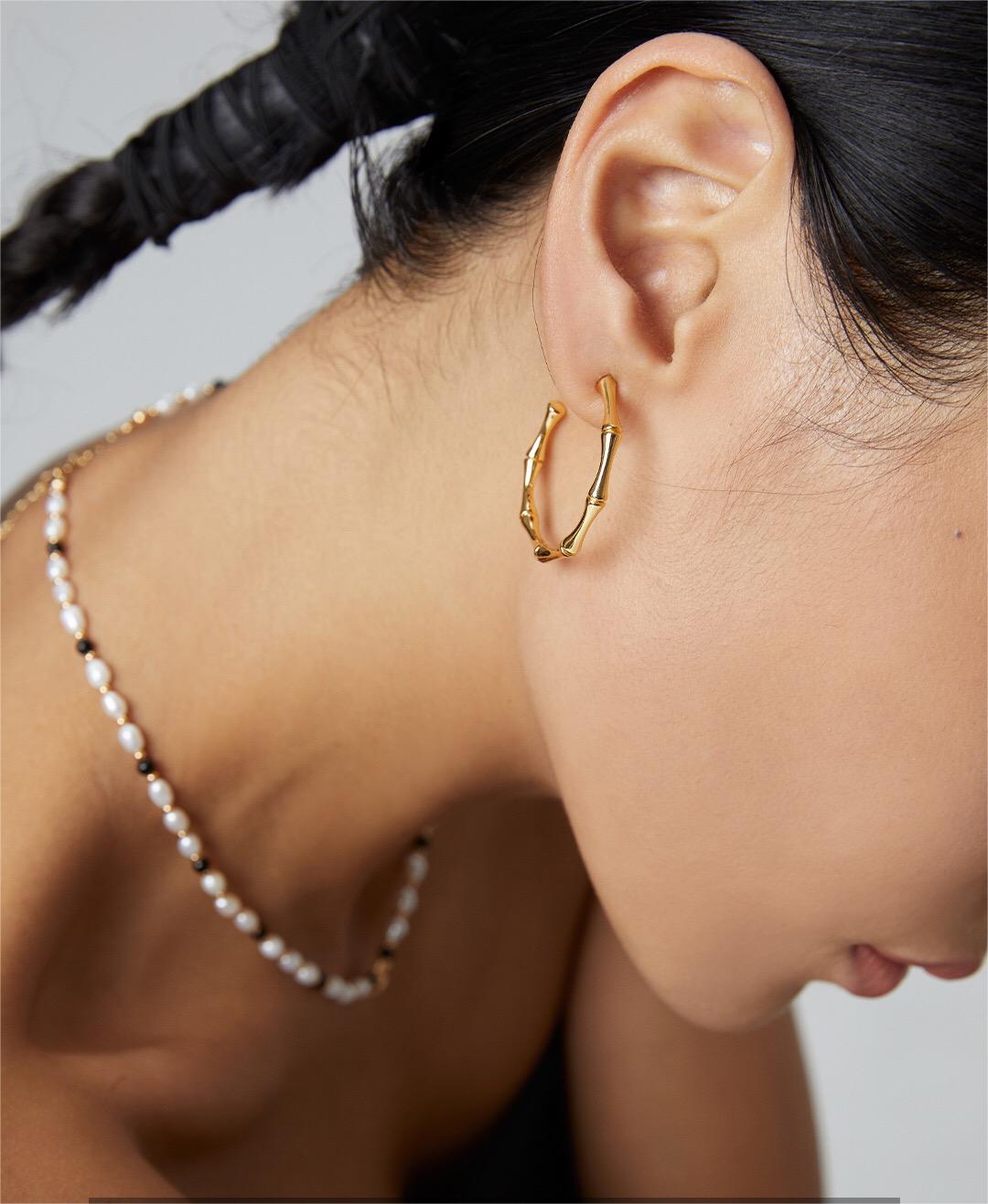 Bamboo-Shaped Open Hoop Circle Earrings