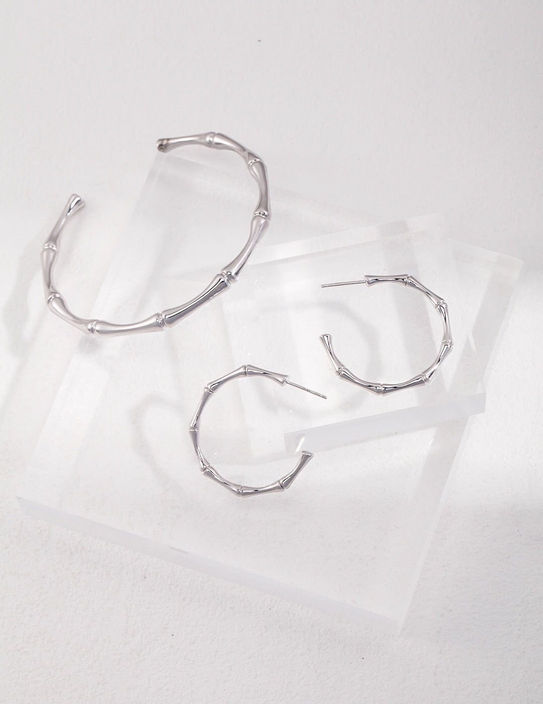 Sterling silver bamboo-inspired open hoop circle earrings