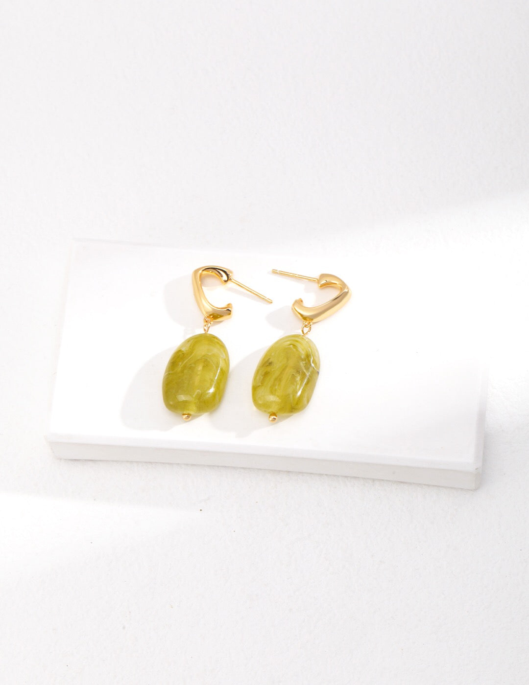 Green Resin Stone Drop Earrings