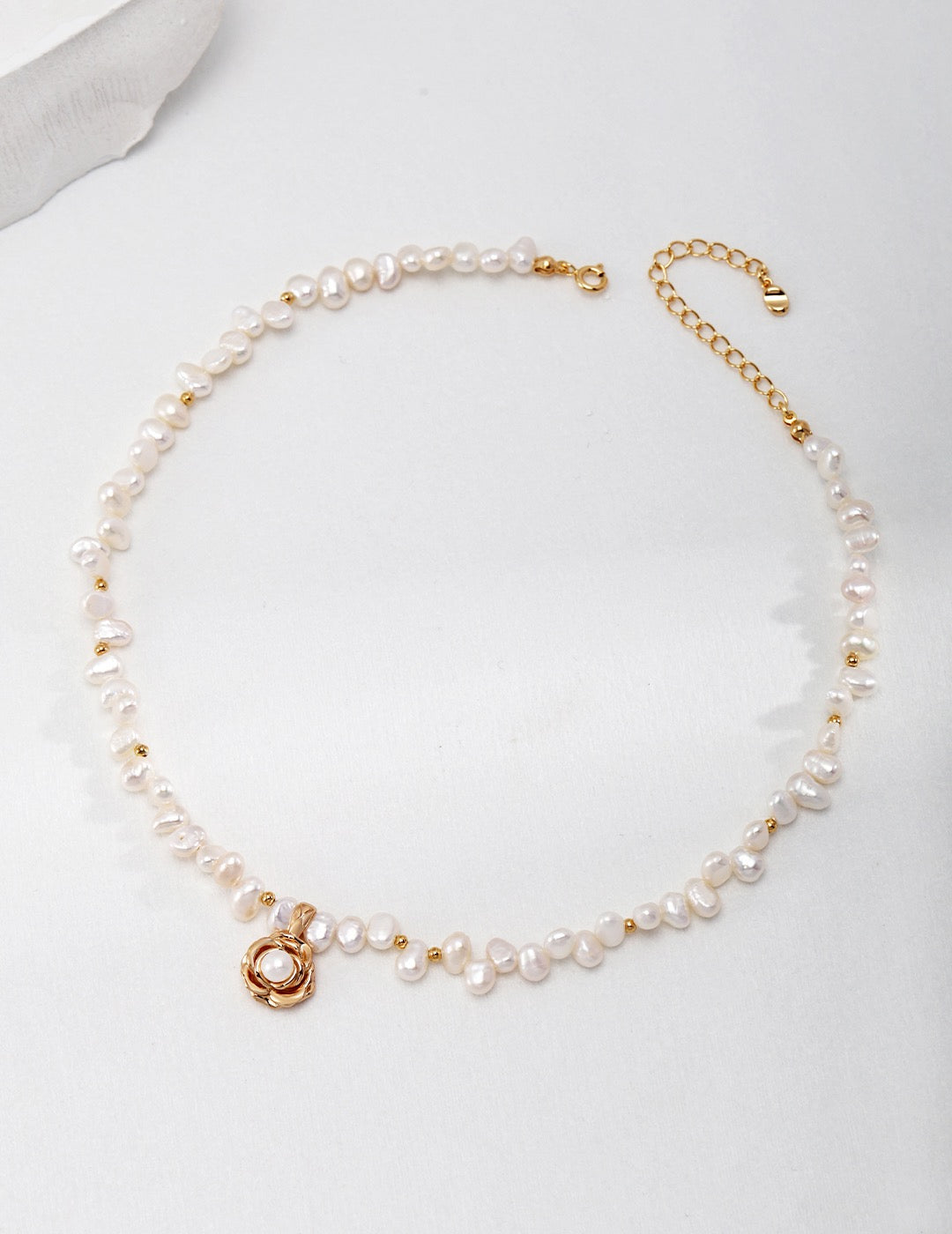 Dainty Camellia Rose Floral Pearl Necklace