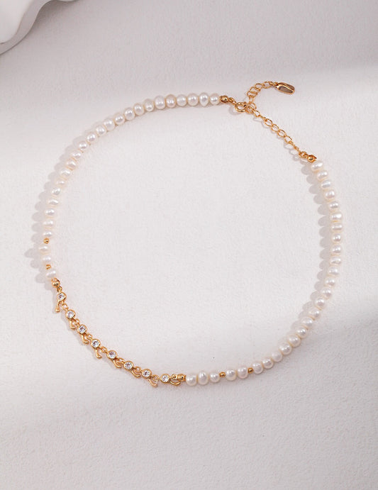 Zircon Chain Splice Natural Pearl Necklace