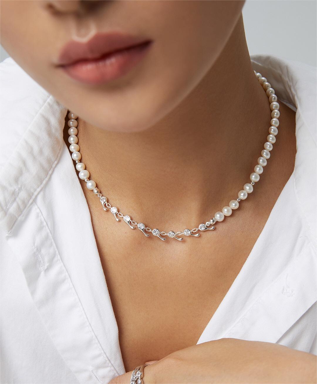 Zircon Chain Splice Natural Pearl Necklace