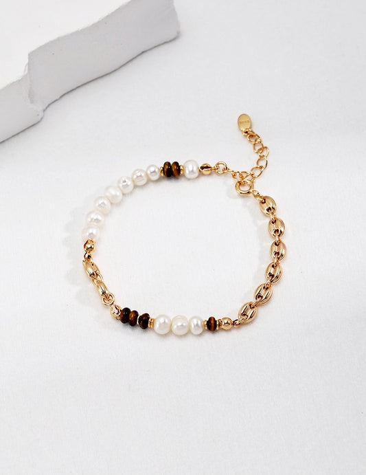 Natural Tiger Eye With Freshwater Pearl Bracelet