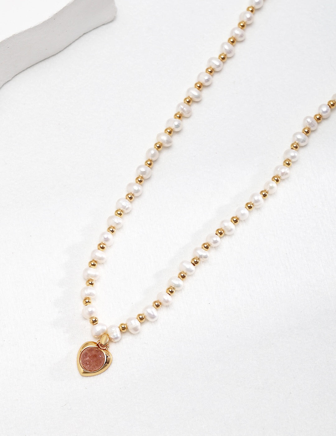 Natural Pink Strawberry Crystal Pearl Necklace